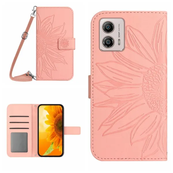 ART SUNFLOWER Peňaženkové puzdro s remienkom Motorola Moto G53 5G ružové