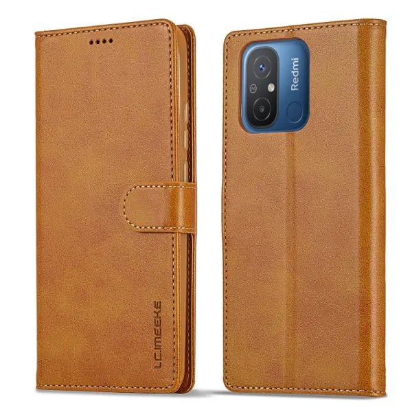 IMEEKE Peňaženkový obal Xiaomi Redmi 12C svetlohnedý