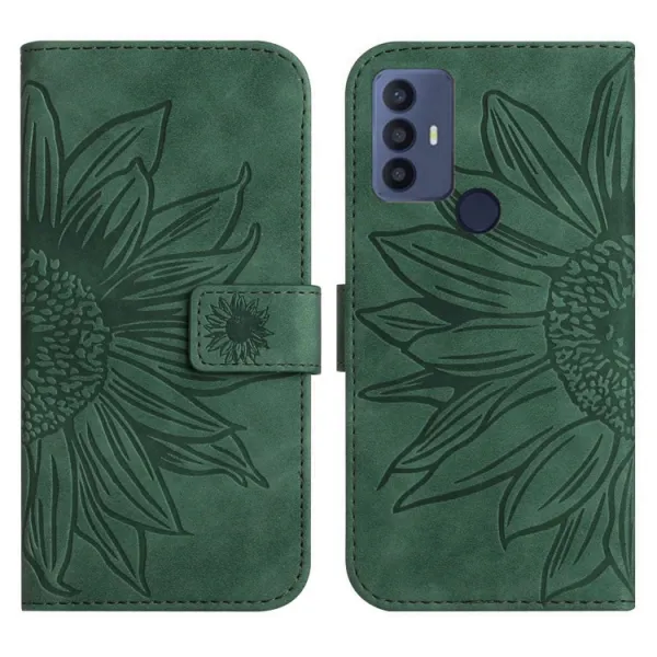 ART SUNFLOWER Peňaženkové puzdro s remienkom TCL 30 SE zelené