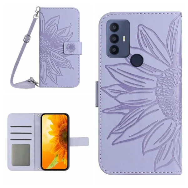 ART SUNFLOWER Peňaženkové puzdro s remienkom TCL 30 SE fialové