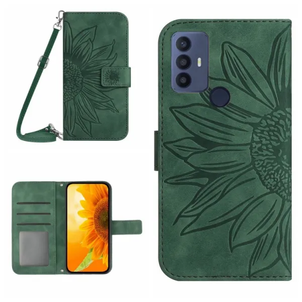 ART SUNFLOWER Peňaženkové puzdro s remienkom TCL 30 SE zelené