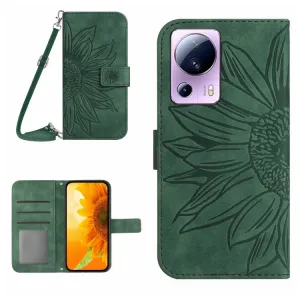 ART SUNFLOWER Peňaženkové puzdro s remienkom Xiaomi 13 Lite zelené