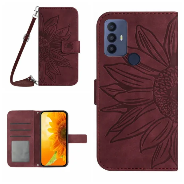 ART SUNFLOWER Peňaženkové puzdro s remienkom TCL 30 SE bordové