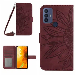 ART SUNFLOWER Peňaženkové puzdro s remienkom TCL 30 SE bordové