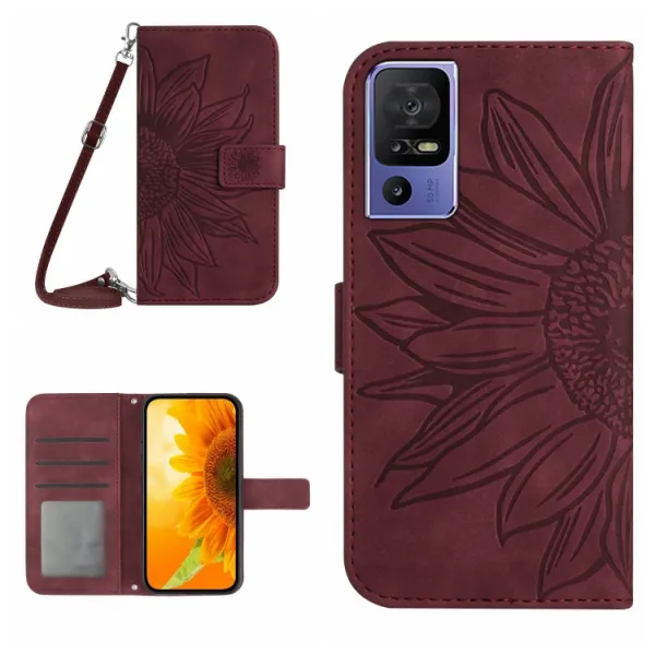 ART SUNFLOWER Peňaženkové puzdro s remienkom TCL 40SE bordové