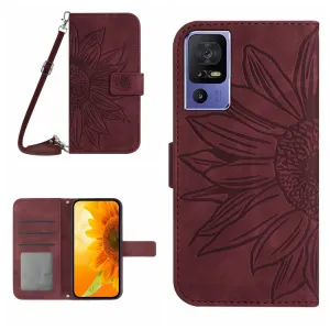 ART SUNFLOWER Peňaženkové puzdro s remienkom TCL 40SE bordové