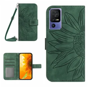ART SUNFLOWER Peňaženkové puzdro s remienkom TCL 40SE zelené