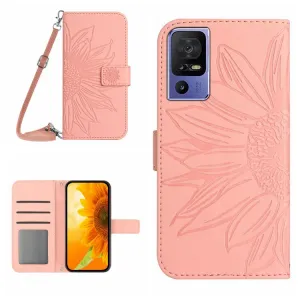 ART SUNFLOWER Peňaženkové puzdro s remienkom TCL 40SE ružové