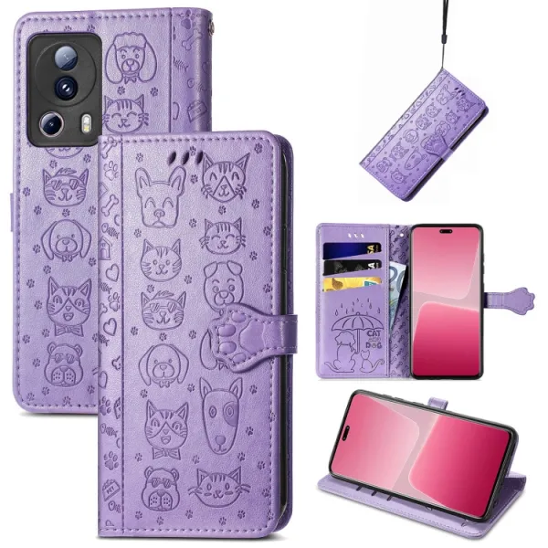 CUTE CAT Peňaženkový kryt Xiaomi 13 Lite fialový