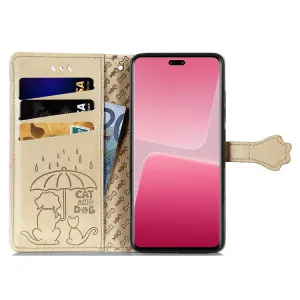 CUTE CAT Peňaženkový kryt Xiaomi 13 Lite zlatý