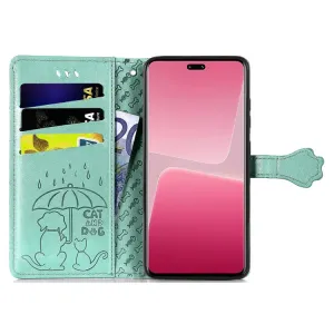 CUTE CAT Peňaženkový kryt Xiaomi 13 Lite zelený