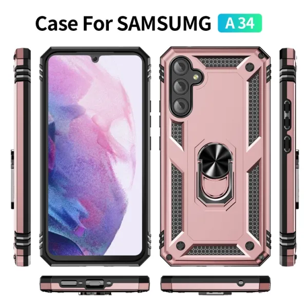 RING Obal s držiakom pre Samsung Galaxy A34 5G ružový