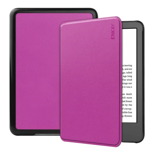 ENKAY LEATHER Zaklápací obal pre Amazon Kindle 11. generácia 2022 / 2024 fialový