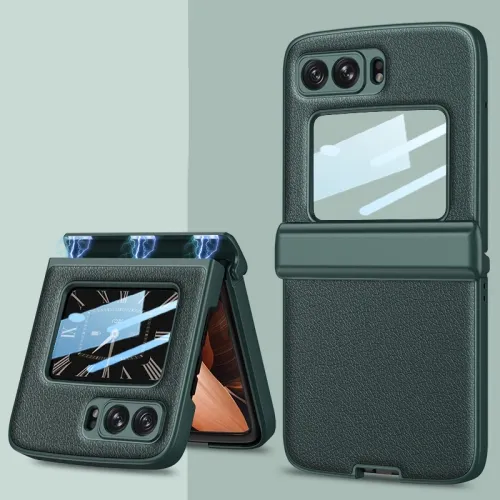 GKK MAGNETIC LEATHER Plastový obal Motorola Razr 2022 5G zelený