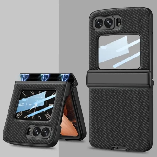 GKK MAGNETIC LEATHER Plastový obal Motorola Razr 2022 5G CARBON