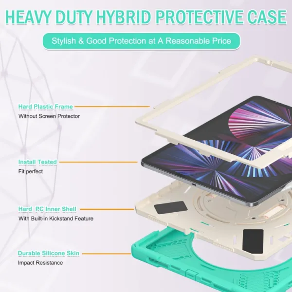 SOLID Odolný kryt pre Apple iPad Pro 12.9 2022 / 2021 mentolový