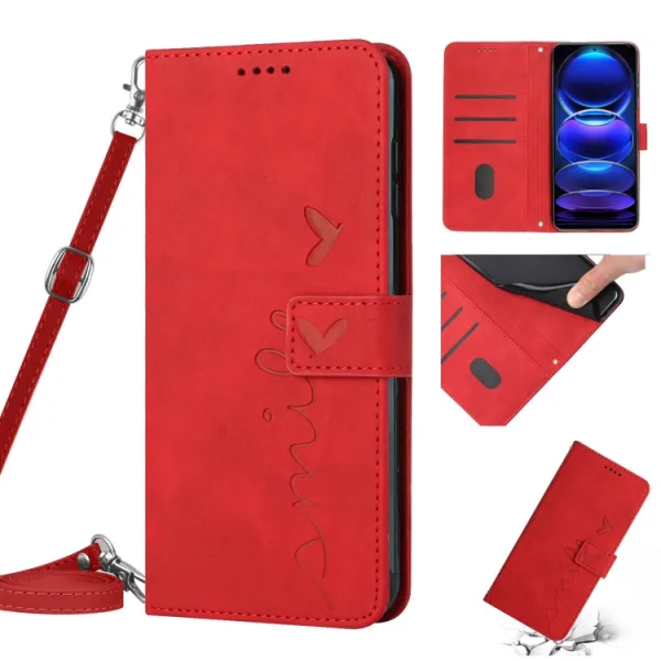 ART SMILE Peňaženkový kryt so šnúrkou Xiaomi Redmi Note 12 5G červený