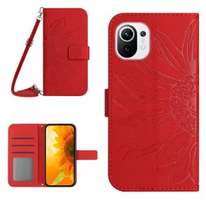 ART SUNFLOWER Peňaženkové puzdro s remienkom Xiaomi Mi 11 Lite / Mi 11 Lite 5G červené