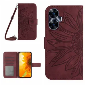 ART SUNFLOWER Peňaženkové puzdro s remienkom Realme C55 bordové