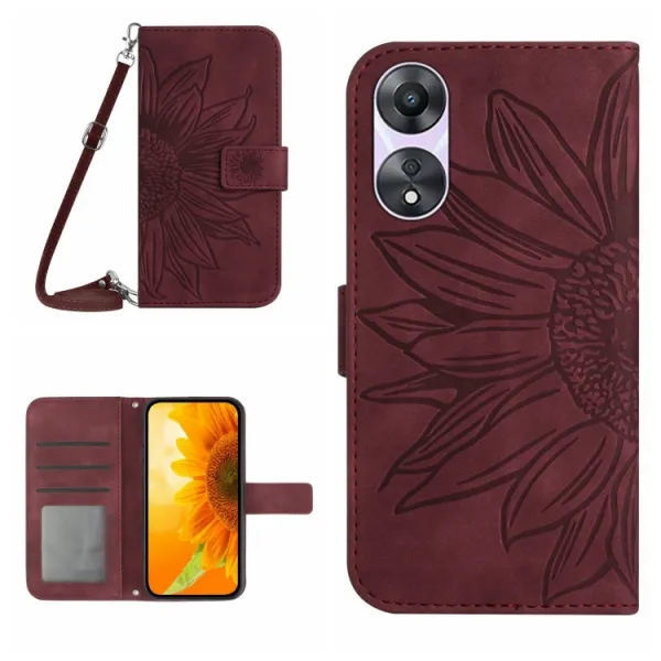 ART SUNFLOWER Peňaženkový obal pre Oppo A78 bordový