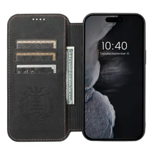 SUTENI RETRO Peňaženkové puzdro s MagSafe pre Apple iPhone 14 Pro Max čierne