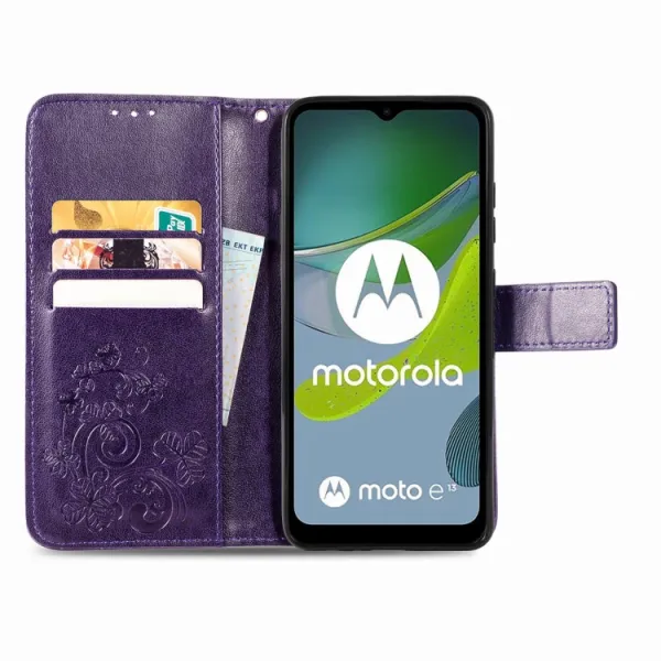 ART FLOWERS Peňaženkový kryt Motorola Moto E13 fialový