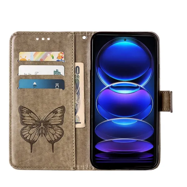 ART BUTTERFLY Peňaženkový kryt Xiaomi Redmi Note 12 Pro+ 5G šedý