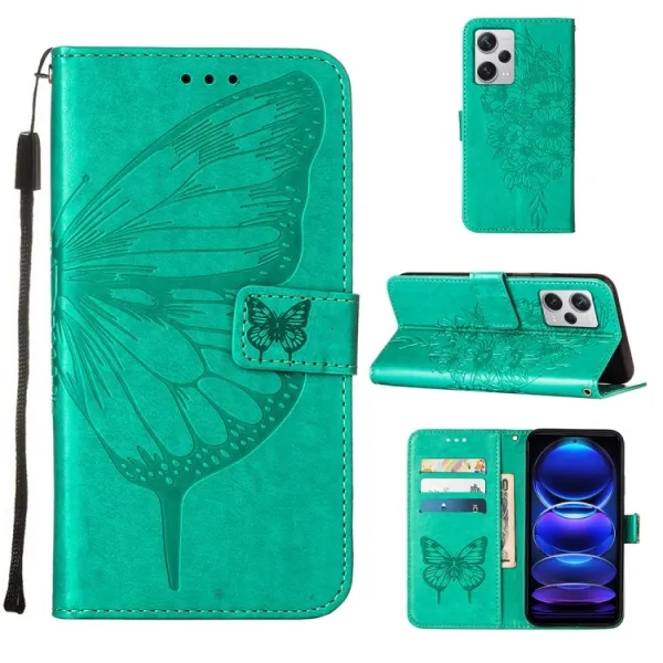 ART BUTTERFLY Peňaženkový kryt Xiaomi Redmi Note 12 Pro+ 5G zelený
