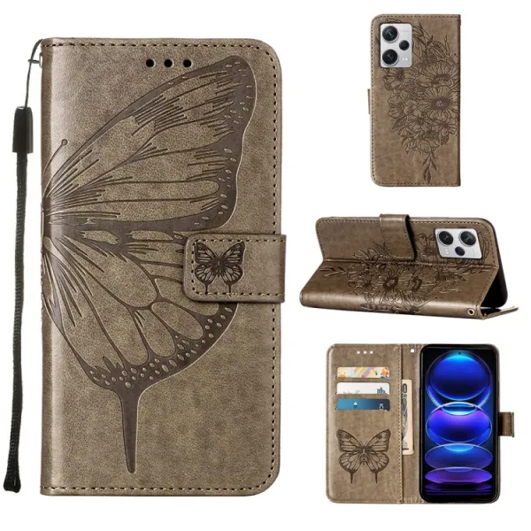 ART BUTTERFLY Peňaženkový kryt Xiaomi Redmi Note 12 Pro+ 5G šedý