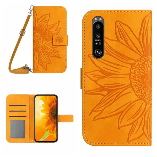 ART SUNFLOWER Peňaženkový obal so šnúrkou pre Sony Xperia 1 VI žltý
