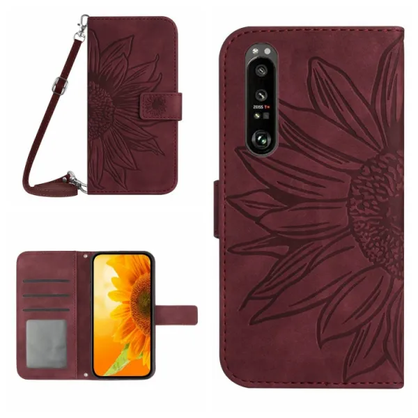 ART SUNFLOWER Peňaženkový obal so šnúrkou pre Sony Xperia 1 VI bordový
