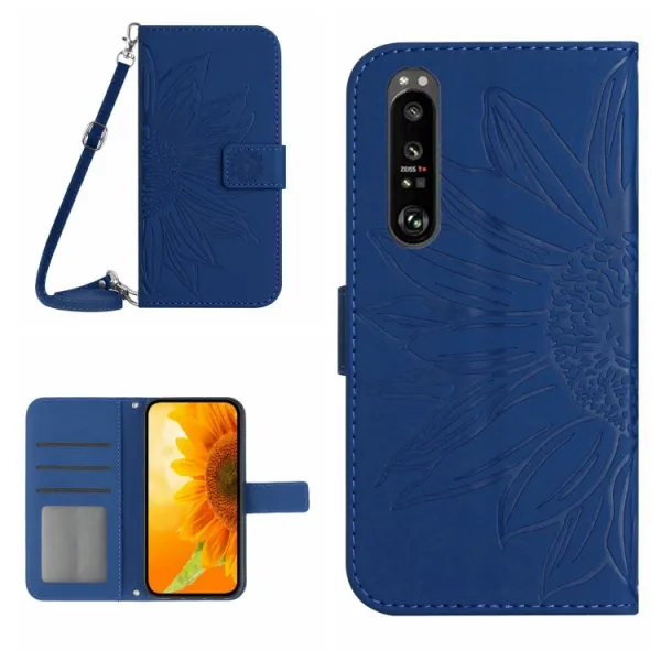 ART SUNFLOWER Peňaženkový obal so šnúrkou pre Sony Xperia 1 VI modrý