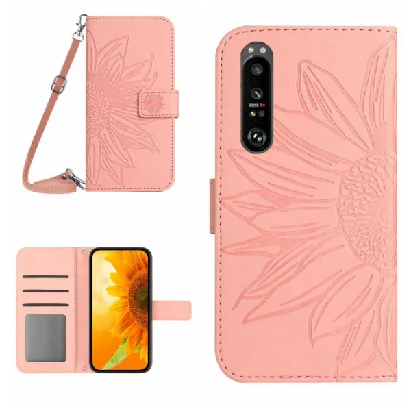 ART SUNFLOWER Peňaženkový obal so šnúrkou pre Sony Xperia 1 VI ružový