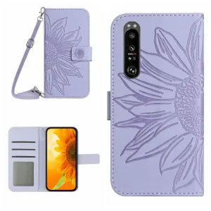 ART SUNFLOWER Peňaženkový obal so šnúrkou pre Sony Xperia 1 VI fialový
