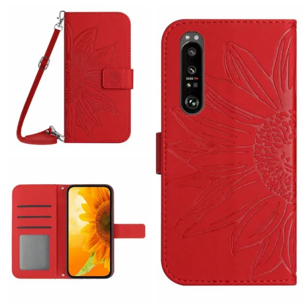 ART SUNFLOWER Peňaženkový obal so šnúrkou pre Sony Xperia 1 VI červený