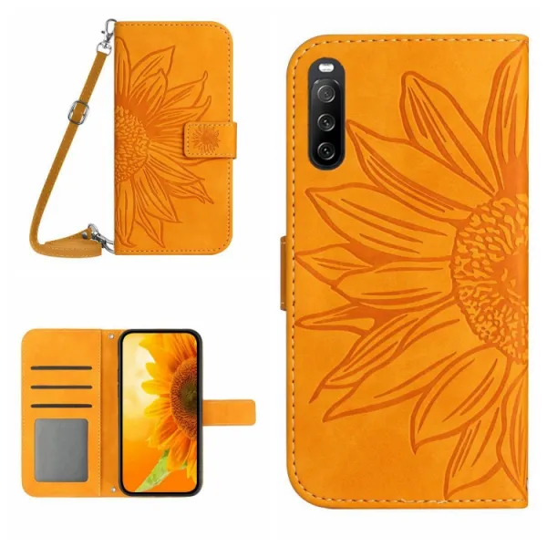 ART SUNFLOWER Peňaženkové puzdro s remienkom Sony Xperia 10 V žlté