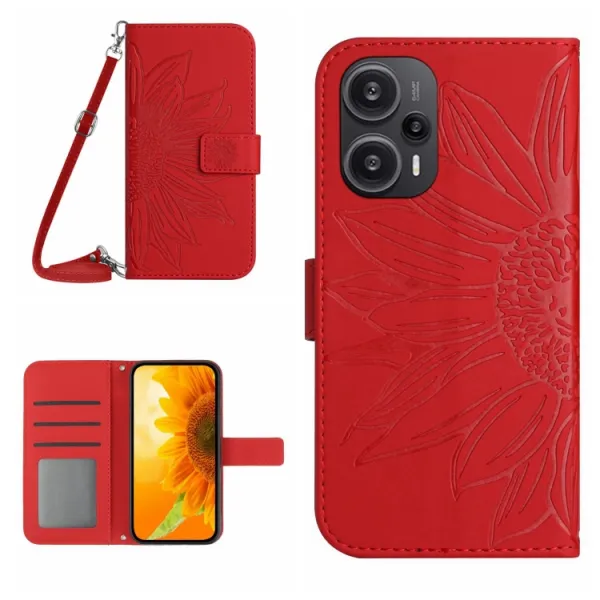 ART SUNFLOWER Peňaženkové puzdro s remienkom Xiaomi Poco F5 červené