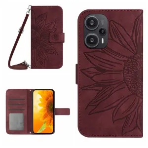 ART SUNFLOWER Peňaženkové puzdro s remienkom Xiaomi Poco F5 bordové