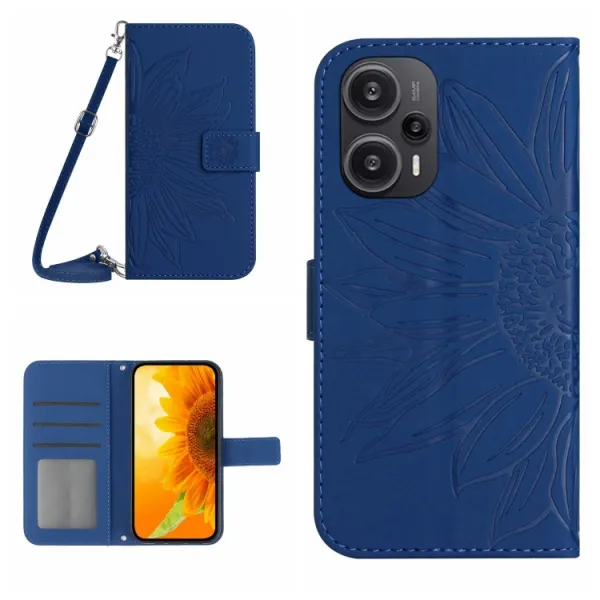 ART SUNFLOWER Peňaženkové puzdro s remienkom Xiaomi Poco F5 modré