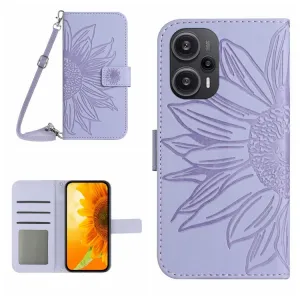 ART SUNFLOWER Peňaženkové puzdro s remienkom Xiaomi Poco F5 fialové