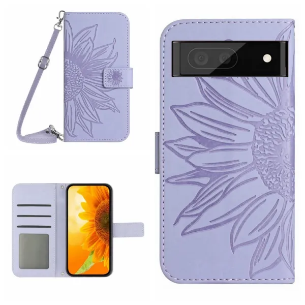 ART SUNFLOWER Peňaženkové puzdro s remienkom Google Pixel 7a fialové
