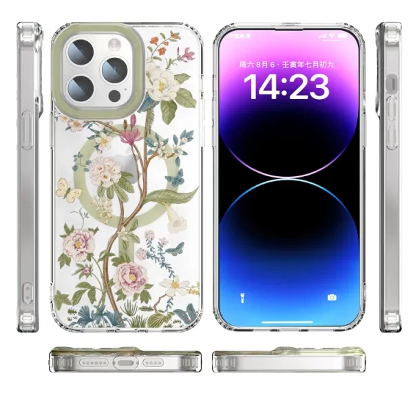 FLOWER MAGSAFE Kryt pre Apple iPhone 14 GREEN