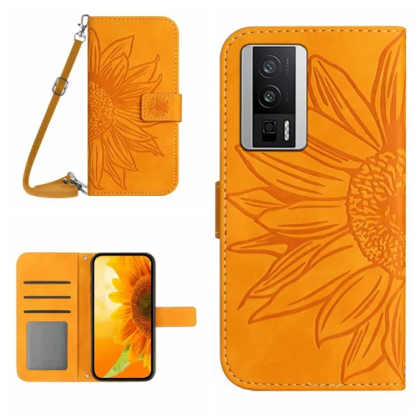 ART SUNFLOWER Peňaženkové puzdro s remienkom Xiaomi Poco F5 Pro žlté
