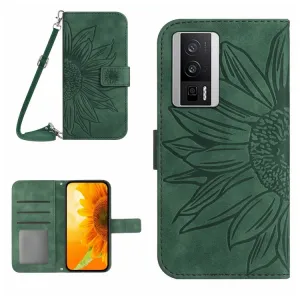 ART SUNFLOWER Peňaženkové puzdro s remienkom Xiaomi Poco F5 Pro zelené