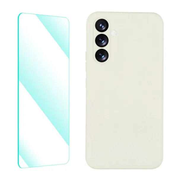 ENKAY SET Silikónový obal a 2D sklo Samsung Galaxy A54 5G béžový