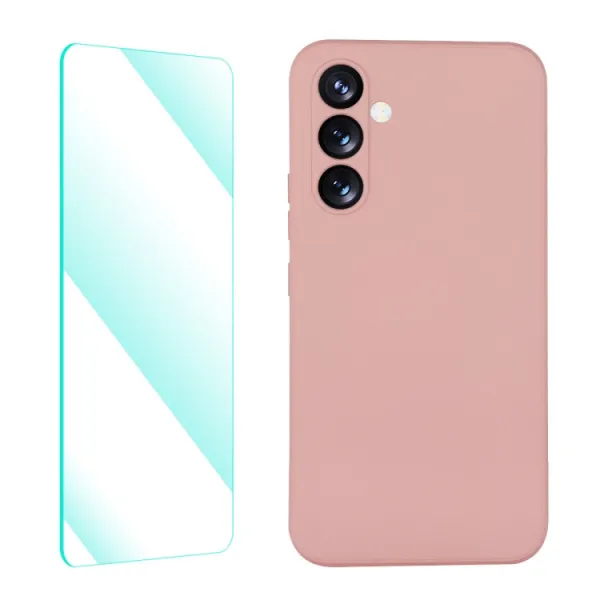 ENKAY SET Silikónový obal a 2D sklo Samsung Galaxy A54 5G ružový