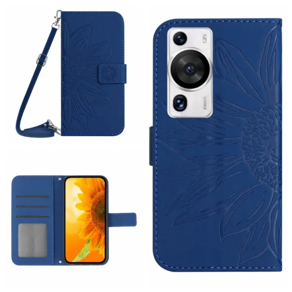 ART SUNFLOWER Peňaženkové puzdro s remienkom Huawei P60 Pro modré