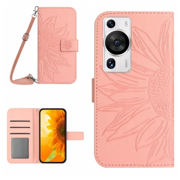 ART SUNFLOWER Peňaženkové puzdro s remienkom Huawei P60 Pro ružové
