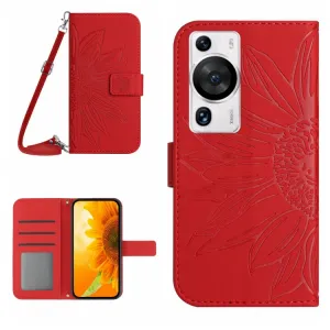 ART SUNFLOWER Peňaženkové puzdro s remienkom Huawei P60 Pro červené