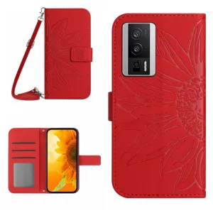 ART SUNFLOWER Peňaženkové puzdro s remienkom Xiaomi Poco F5 Pro červené